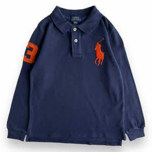 国内正規 POLO RALPH LAUREN ポロ ラルフローレン 長袖 コットン 鹿の子 ポロシャツ 刺繍 ビッグポニー ロゴ ナンバリング 120 ネイビー