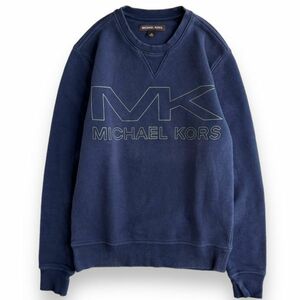 国内正規 MICHAEL KORS マイケルコース Vガゼット プリント ロゴ コットン クルーネック スウェット トレーナー 古着 XS ネイビー 紺