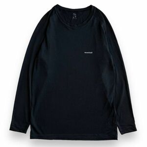 mont bell モンベル 長袖 プリント ジオライン ポリエステル Tシャツ ロンT 通気性 速乾 アウトドア 登山 丸首 カットソー M相当 ブラック