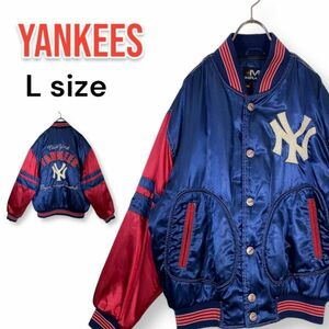 【レア】90s ビンテージ mirage MLB NY ヤンキース スタジャン ブルゾン Lサイズ メジャーリーグ 中綿キルティング