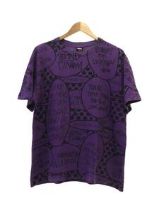 STUSSY◆Tシャツ/L/コットン/パープル/紫/総柄/クルーネック/ストリート/吹き出しデザイン