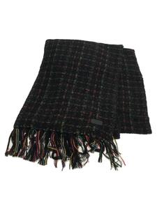 SAINT LAURENT◆Fringed Checked Metallic Knitted Scarf/ストール/カシミア/BLK/チェック