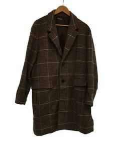 MONKEY TIME◆MELTON OVER SIZED CHESTER COAT/チェスターコート/M/ウール/ブラウン/チェック/