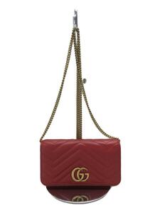 GUCCI◆チェーンショルダーバッグ_GGマーモント_ベルベット/レザー/RED