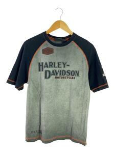 HARLEY DAVIDSON◆Tシャツ/S/コットン/GRY/プリント/ロゴ/ラグラン