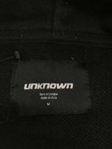 UNKNOWN LONDON◆アンノウンロンドン/パーカー/M/コットン/BLK/ロゴ/色褪せ有_画像3