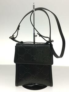 GUCCI◆GGエンボス メッセンジャーバッグ/ショルダーバッグ/レザー/BLK/625782