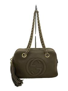 GUCCI◆チェーンショルダーバッグ_ソーホー_ヌバックレザー/レザー/BRW