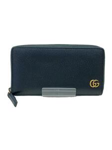 GUCCI◆GGマーモントレザーラウンドジップ長財布/レザー/BLK/無地/メンズ/428736