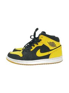 NIKE◆AIR JORDAN 1 MID/エアジョーダンミッド/ブラック/554724-035/27.5cm/YLW