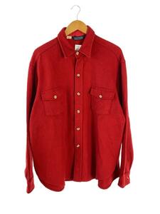 LANDS END◆70s/USA製/CPO/長袖シャツ/XL/ウール/RED/無地