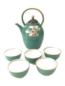 Noritake◆カップ&ソーサー/6点セット/GRN/グリーン/緑/金縁/柄あり/ティーポット