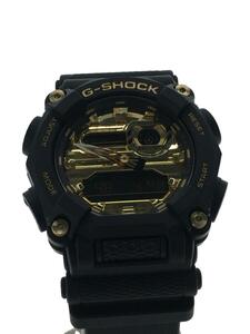 CASIO◆クォーツ腕時計_G-SHOCK/デジアナ/ラバー/GLD/BLK/SS