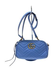 GUCCI◆チェーンショルダーバッグ_GGマーモント_キルティング/レザー/BLU