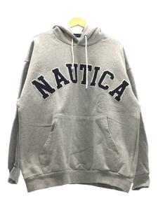 NAUTICA◆アーチロゴワッペン/プルオーバーパーカー/M/コットン/グレー