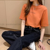 ロゴT カラーロゴプリントTシャツ トップス 半袖 カットソー シンプル 大人カジュアル 無地 通気性 レディース Ｍサイズ オレンジ f113_画像4