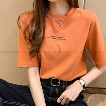 ロゴT カラーロゴプリントTシャツ トップス 半袖 カットソー シンプル 大人カジュアル 無地 通気性 レディース Ｍサイズ オレンジ f113_画像1