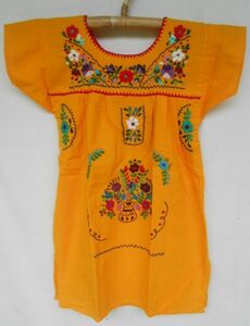 * for children Mexico hand embroidery One-piece yellow * ethnic hipi-