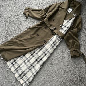 GYDA★ジェイダ★チェック切替ロングトレンチコートカーキM★新品19