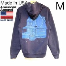 輸入古着 USA製 F497 American Apparel アメリカンアパレル フルジップパーカー スウェット ジャケット 両面プリント ナス紺 La Dispute_画像1