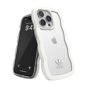 y102322m アディダス iPhone 14 ケース クリアケース ウエーブ 耐衝撃 透明 ロゴ SS23 デザイン 波 クリア　ホワイト