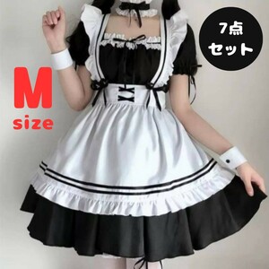 メイド服　ハロウィン　ロリータ　コスプレ　ゴスロリ　タイツ付き　コスチューム　M