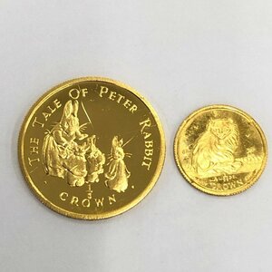 K24 ピーターラビット金貨 1/5CROWN / マン島 キャット金貨 1/25oz 2枚まとめ 総重量7.6g【BJAY6073】