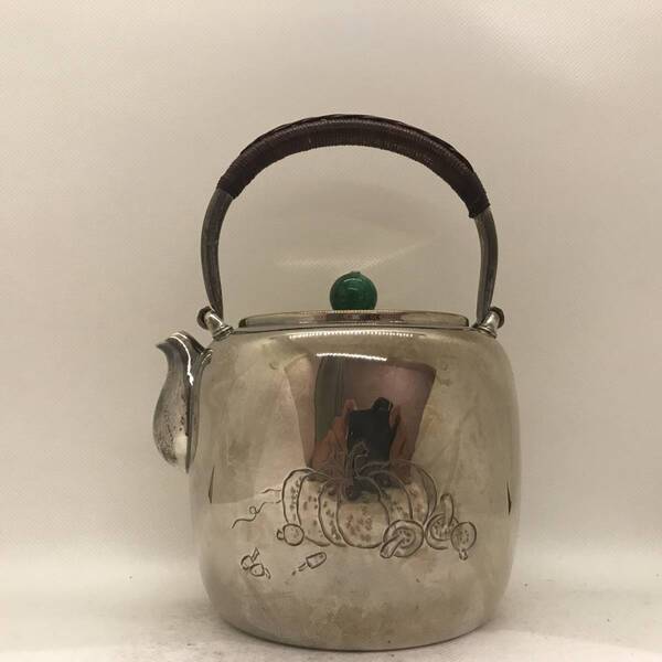 純銀製 浄益造 一口打ち 湯沸銀瓶 煎茶道具