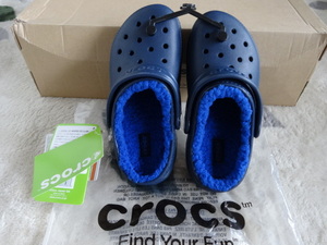 ■クロックス■crocs　クラッシックラインクロッグK　J1　19.5㎝ ネイビー　モコモコ　サンダル　新品