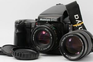試写済み Mamiya 645 Pro TL + MAMIYA-SEKOR C 80mm f2.8 N + 150mm f3.5 N ボディとレンズリアキャップ、ストラップ紐 #796/013/1/8