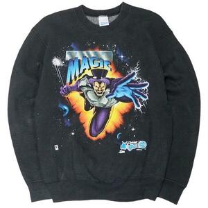 【M】USA 古着 90s SALEM Magic USA製 90年代 クルーネック 大判プリント スウェット トレーナー ブラック