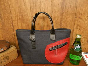  build-to-order manufacturing * Rider's specification!D with pocket. Okayama Denim Mini tote bag. S size made in Japan leather original leather Tatsuno leather red 