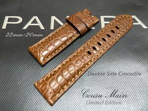 22mm-20mm クロコダイル 両面クロコダイル 時計ベルト 無双 Dバックル用 （PANERAI パネライ ルミノール ４０ｍｍケース）向 S175