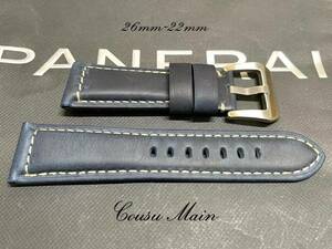 ●【CousuMain】26mm-22mm★カーフ　尾錠付　パイプ付　★パネライ 47mmケース PANERAI 向 S237