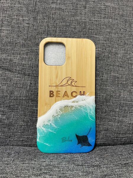 iPhone12 Pro スマホケース スマホカバー レジン アート 波 夏 マンタ オーシャン ウッドカバー