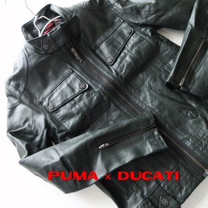 【PUMA プーマ × DUCATI ドゥカティ】本革 ピッグレザーシングル ライダースジャケット XS ユニセックスサイズ!! （参考価格55000円）