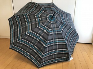 新品☆ケイタマルヤマ/長傘雨傘持ち手バンブー/チェックグレー系