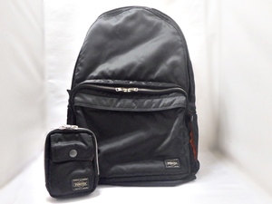 B23-2425【ミニポーチ付】PORTER ポーター TANKER BACKPACK タンカー バックパック 黒 ブラック 吉田カバン デイパック リュック 中古