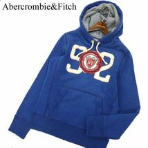 Abercrombie&Fitch アバクロンビー＆フィッチ 加工★ ワッペン スウェット 裏起毛 プルオーバー パーカー Sz.S　メンズ 紺　C3T08329_9#H_画像1