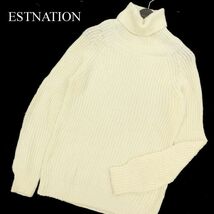 ESTNATION エストネーション 秋冬 ウール100％★ ローゲージ タートルネック ニット セーター Sz.M　メンズ 白 オフホワイト　C3T08519_9#K_画像1