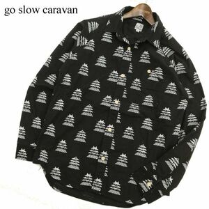 go slow caravan ゴースローキャラバン 通年 城 総柄★ 長袖 ワーク ネル シャツ Sz.4　メンズ 黒 アウトドア　C3T08726_A#C