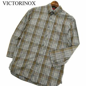 VICTORINOX ビクトリノックス 通年 ロゴ刺繍★ SLIM FIT 7分袖 チェック シャツ Sz.XS　メンズ グレー　C3T02575_3#C