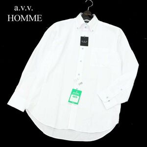 [ новый товар не использовался ] a.v.v. HOMMEa-veve Homme стиль свободный *.. рисунок длинный рукав кнопка down рубашка Sz.L84 мужской белый C3T08786_A#C