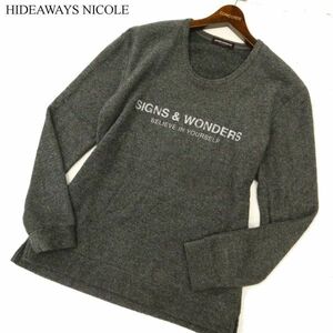 HIDEAWAYS NICOLE ハイダウェイ ニコル SIGNS&WONDERS プリント★ プルオーバー ニット セーター Sz.46　メンズ 灰　C3T09130_A#E