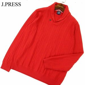 J.PRESS ジェイプレス ストレッチ リブストライプ★ ハーフ釦 プルオーバー ショールカラー ニット セーター Sz.L　メンズ　C3T09189_A#L