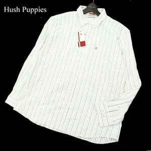 【新品 未使用】 Hush Puppies ハッシュパピー ドッグ刺繍 長袖 ストライプ ネル シャツ Sz.3L　メンズ 大きいサイズ 特大 　C3T09228_A#B