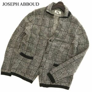 JOSEPH ABBOUD ジョセフ アブード 秋冬 ウール★ チェック柄 ニット カーディガン ジャケット Sz.2L　メンズ 灰 大きい 特大　C3T09255_A#N