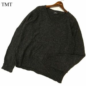 TMT ティーエムティー ビッグホリデー 秋冬 ウール混★ ネップ Ｖネック ニット セーター Sz.L　メンズ グレー　C3T09250_A#K