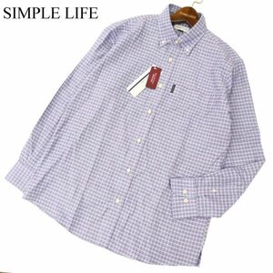 【新品 未使用】 SIMPLE LIFE シンプルライフ レナウン ウール混 長袖 ボタンダウン チェック ネル シャツ Sz.L　メンズ　C3T09246_A#B