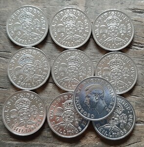 ジョージ王 イギリス 2シリング フロリン 英国コイン10個 1950年美品です 本物 直径28.5mm綺麗にポリッシュされていてピカピカのコインです